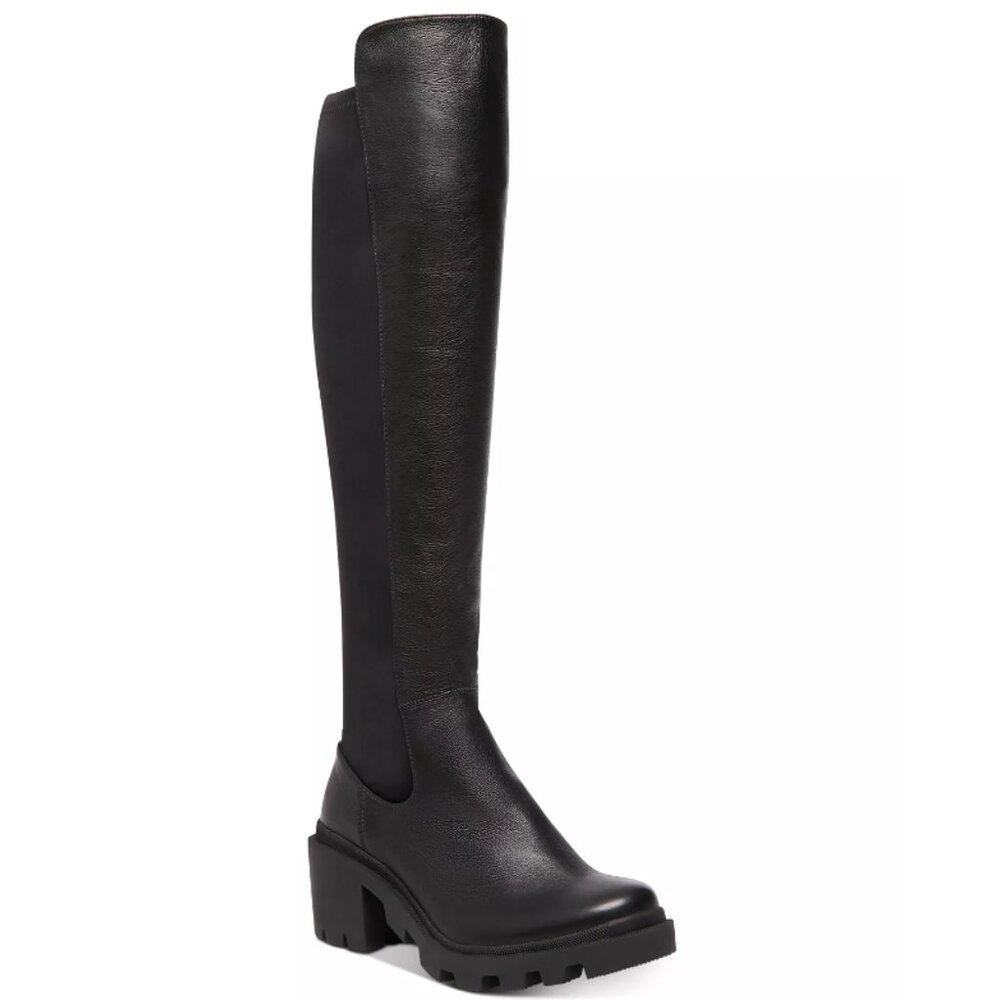 NWOB Steve Madden RINO Black Leather & Fabric Knee Boot Women's Size 8.5